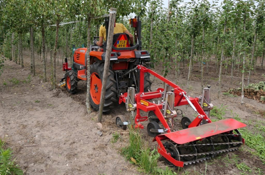 Finger weeders in front of hoeing machine
