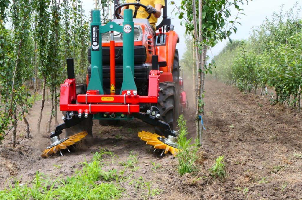 Finger weeders in front of hoeing machine