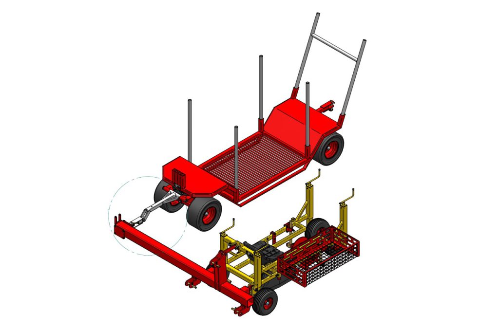 Transport trailer next to PL-10 tree planting machine for extra plant stock